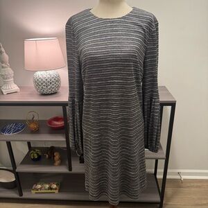 Maggy London Metallic Stripe Bell Sleeve Dress – Size 8